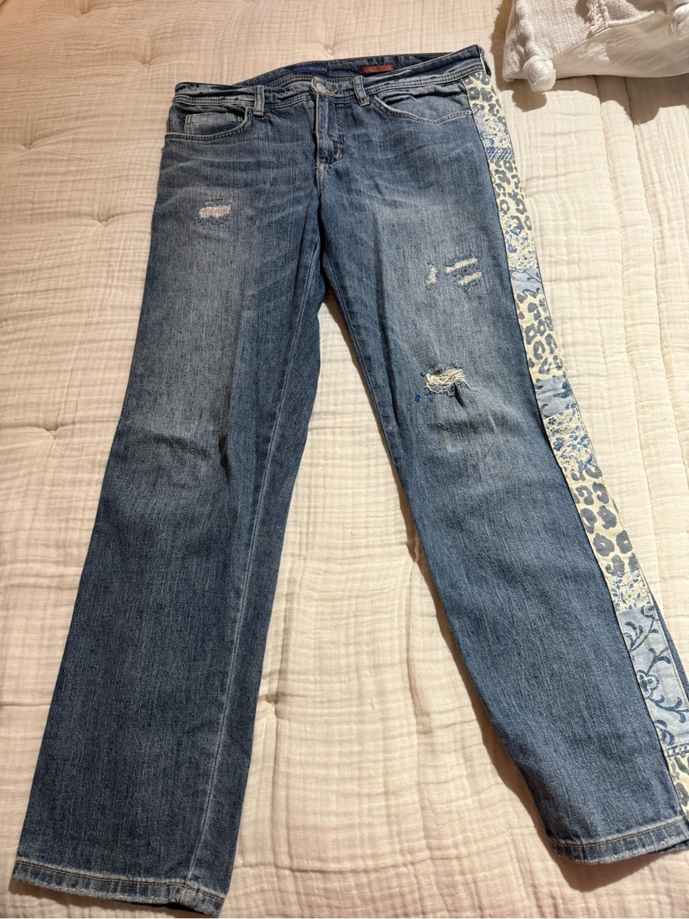 Anthropologie Pilcro Light Blue Distressed boyfriend Jeans with Tuxedo Strips